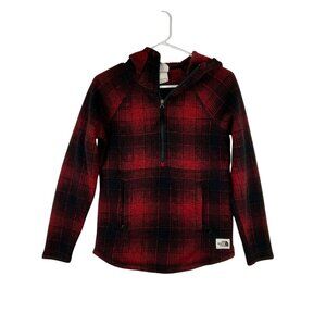 The North Face Women's XS Red Buffalo Plaid 1/2 Zip Hoodie Jacket Pullover